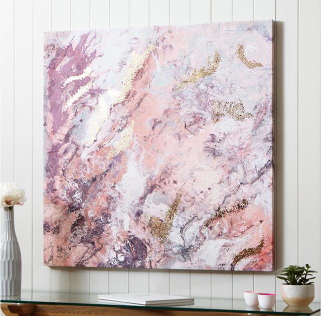 Pink and grey bedroom – abstract wall art
